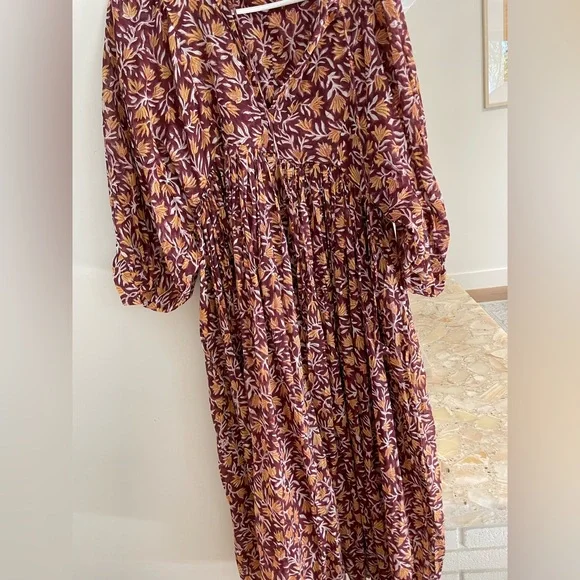 Daughters of India Maroon and Yellow Floral Dress - Picture 4 of 7